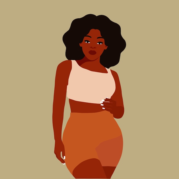 Wanita kulit hitam afro yang bergaya dalam vektor gaya seni yang elegan