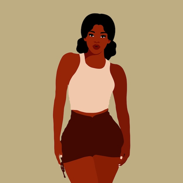 Wanita kulit hitam cantik dalam vektor gaya seni elegan