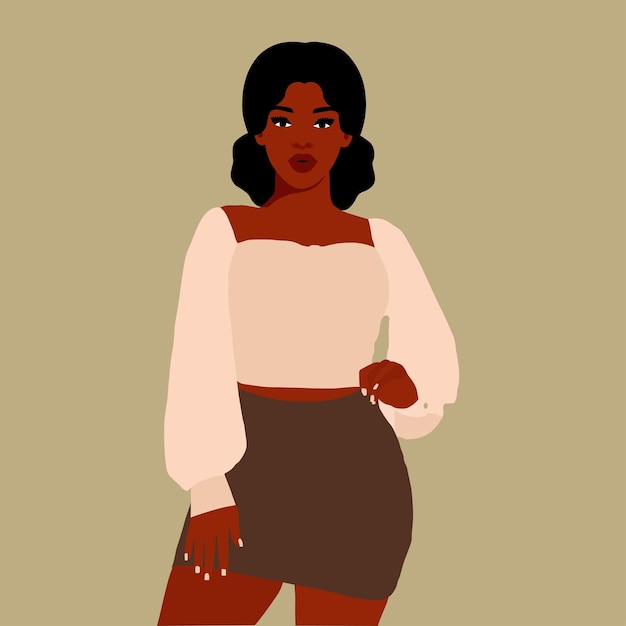 Wanita kulit hitam cantik dalam vektor gaya seni elegan