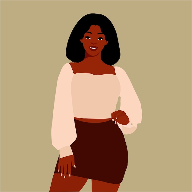 Wanita kulit hitam cantik dalam vektor gaya seni elegan