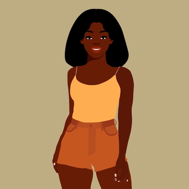 Wanita kulit hitam modern dalam vektor gaya seni elegan