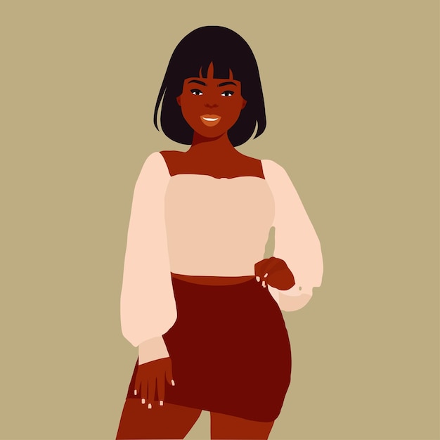 Wanita kulit hitam modern yang modis dalam vektor gaya seni elegan