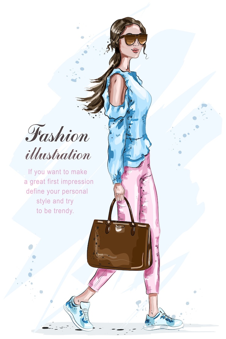 Vector wanita mode cantik dengan tas