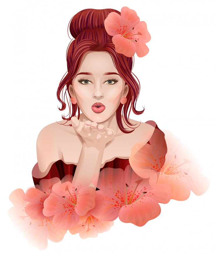 Vector wanita muda cantik melakukan ciuman udara