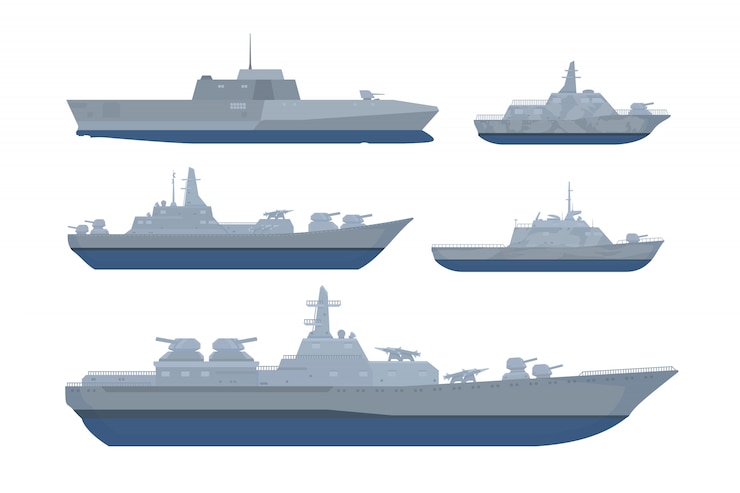 Vector war ship set collection pack with various model and size with modern style