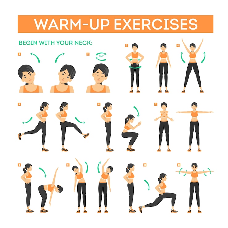 Warm-up exercise set before workout. Stretch muscles