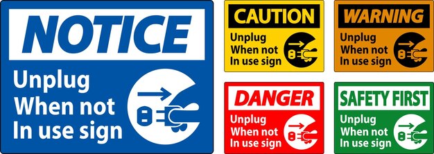 Warning Unplug When Not In Use Symbol Sign