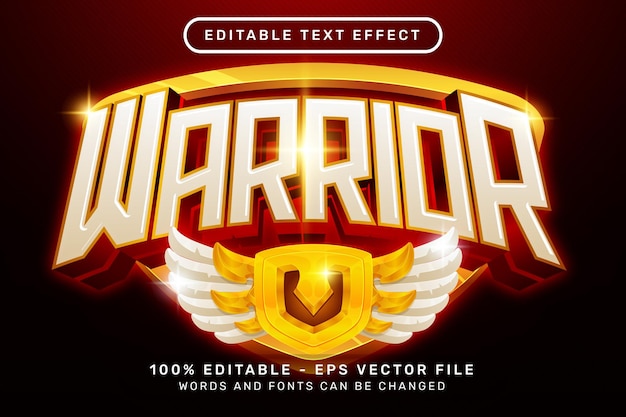 warrior text effect and editable text effect with wings and shield illustration