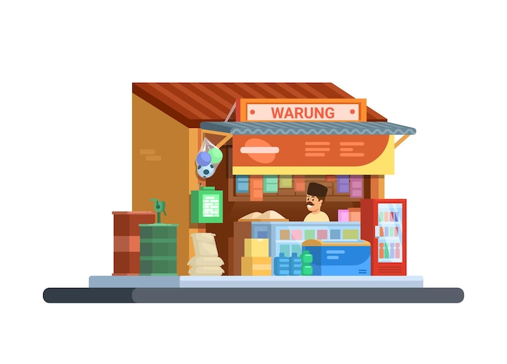 Vector warung kelontong is indonesian traditional grocery store cartoon illustration vector