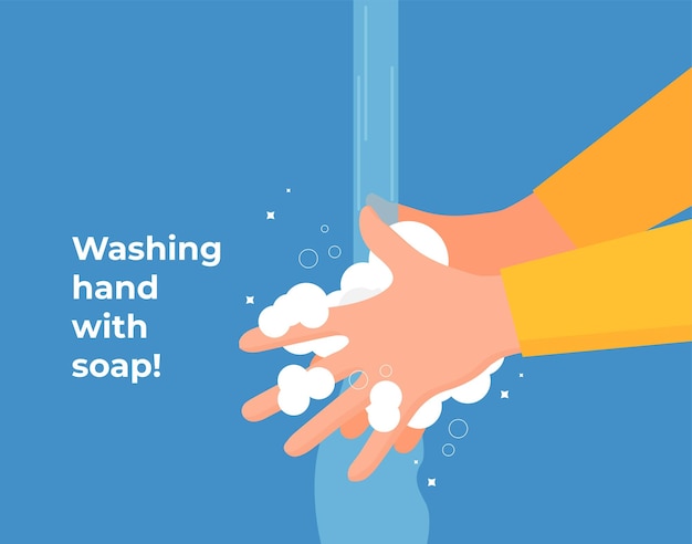 Washing hand with soap vector
