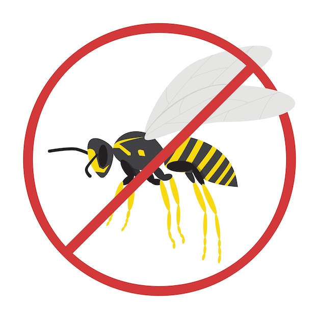 Wasp with a prohibition sign isolated on a white background. For insect repellent. Flat style.Vector