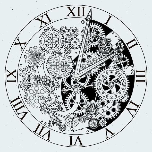 Watch parts. Clock mechanism with cogwheels. 