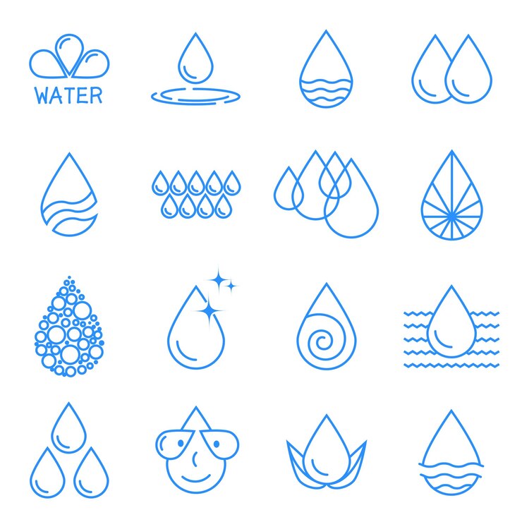 Water water drop splash wave rain irrigation A set of vector icons