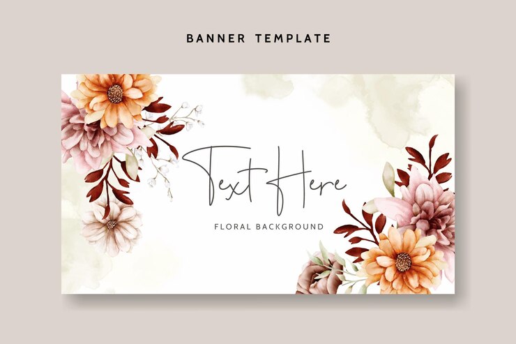 Vector watercolor autumn flower and leaves floral background template