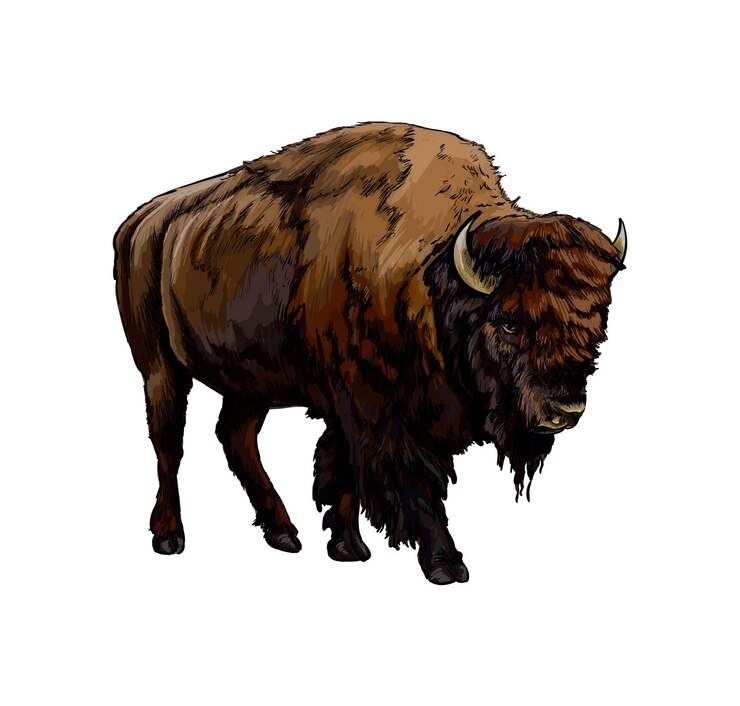 Vector watercolor bison, buffalo on white