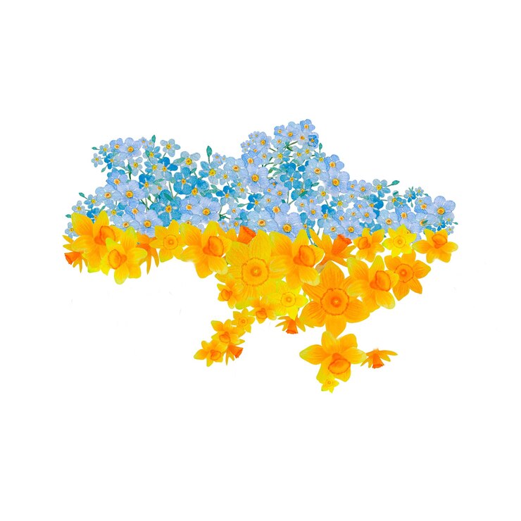 Vector watercolor blue and yellow flowers ukrainian flag illustration