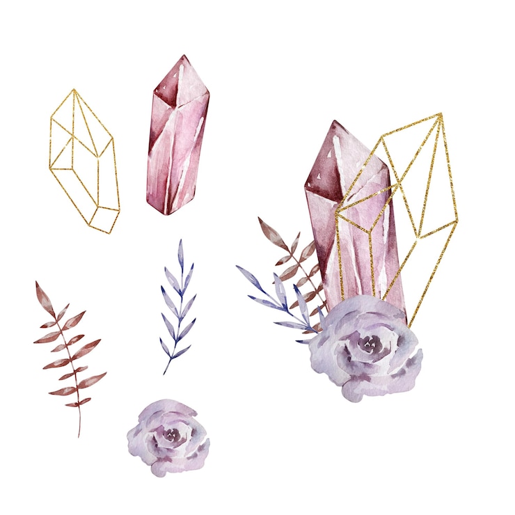 Vector watercolor crystals composition set
