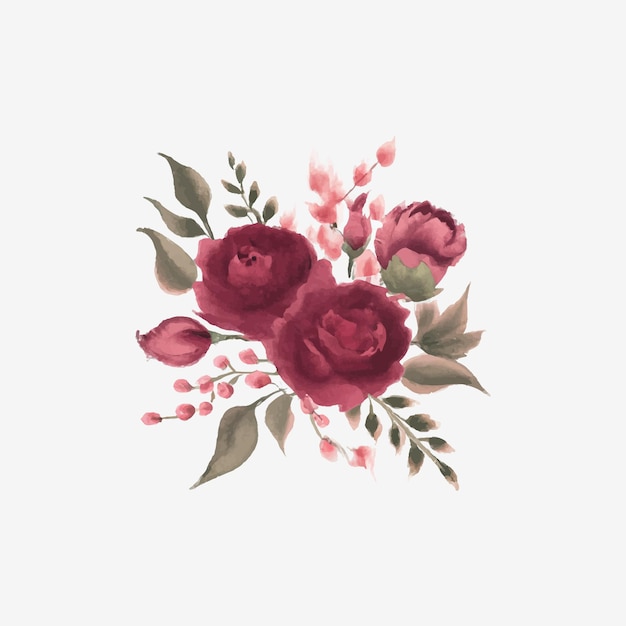 watercolor floral frame bouquets of roses and leaf design