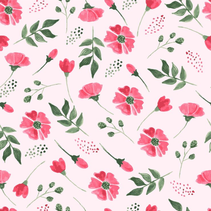 Watercolor Floral seamless pattern design pink flowers