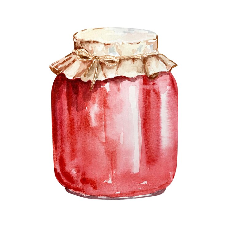 Vector watercolor glass jar with strawberry jam