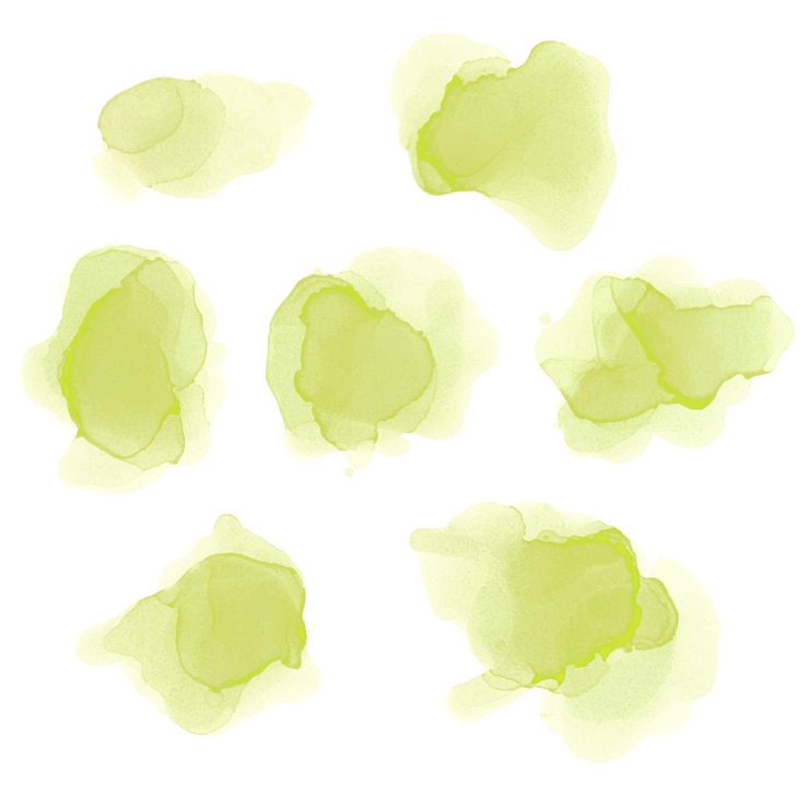 Vector watercolor green splashes set. alcohol ink texture. abstract colorful background. hand painted watercolor texture