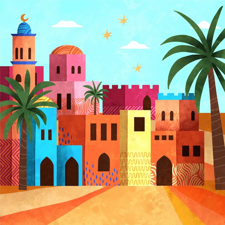 Vector watercolor morocco city illustration