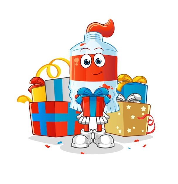 Watercolor tube give gifts mascot cartoon vector