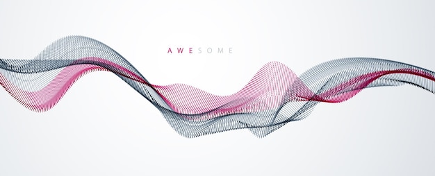 Wave of flowing particles modern relaxing illustration. Round dots vector abstract background. Beautiful wave shaped array of blended points.