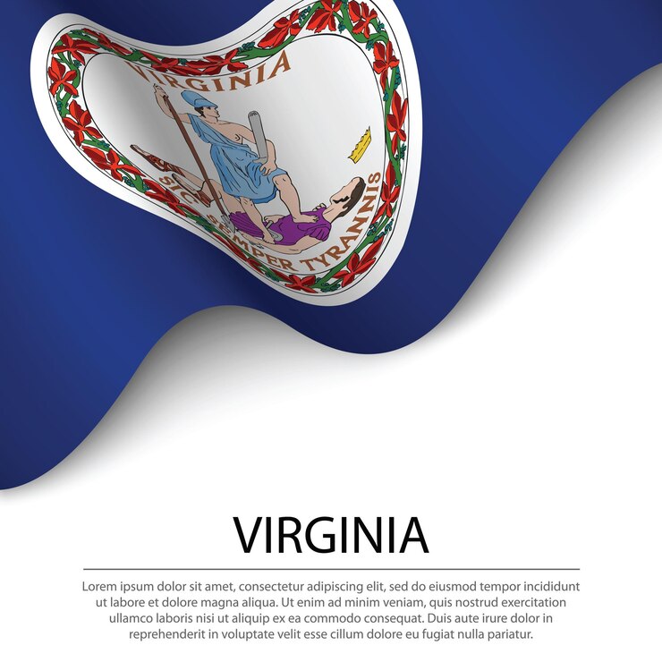 Vector waving flag of virginia is a state of usa on white background