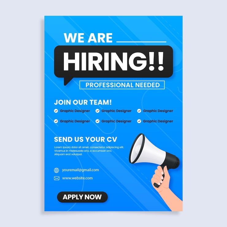 Vector we are hiring announcement flyer design with megaphone