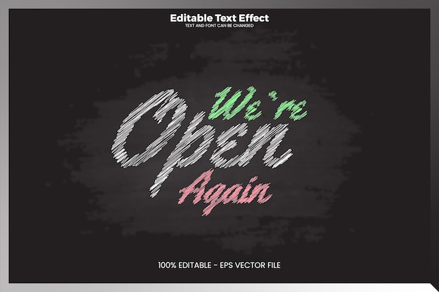 we`re open again editable text effect in modern trend style premium vector