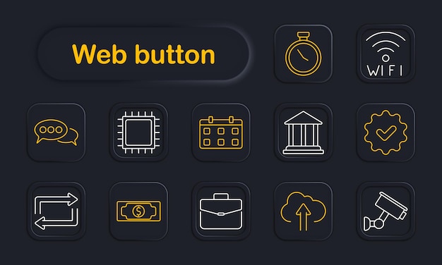 Web button set icon Chat chip calendar bank briefcase money cloud upload WiFi security stopwatch CCTV refresh finance schedule communication