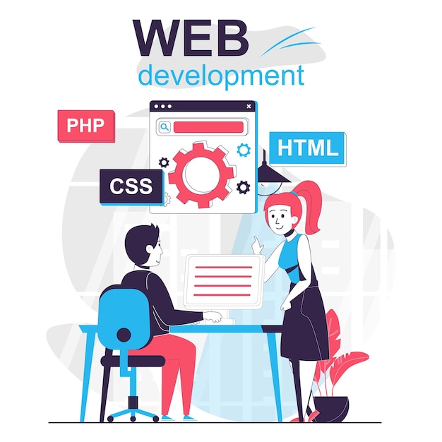Web development isolated cartoon concept Developers customize and optimize pages in office