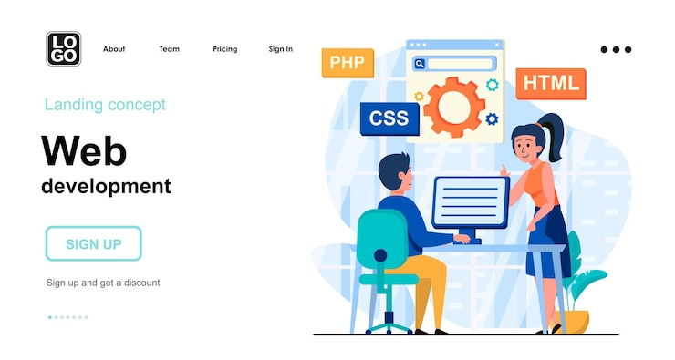 Vector web development landing page template flat design