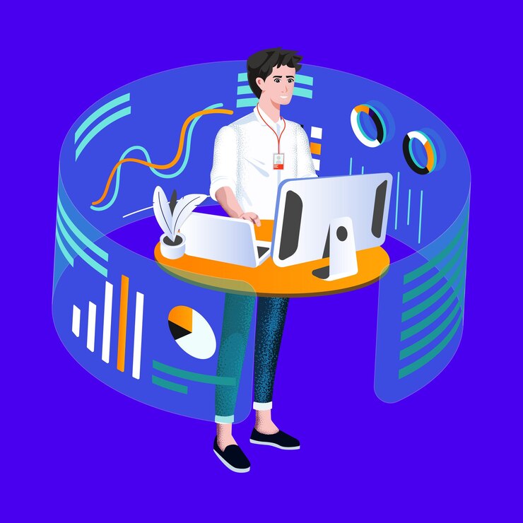 Web development programmer engineering and coding website on augmented reality interface screens