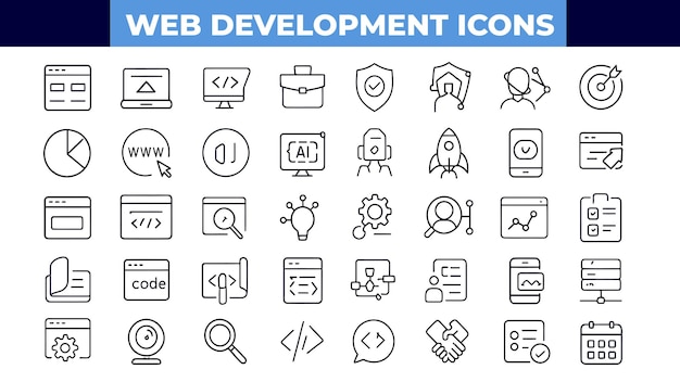 web development set of web icons in line style developer icons for web and mobile app