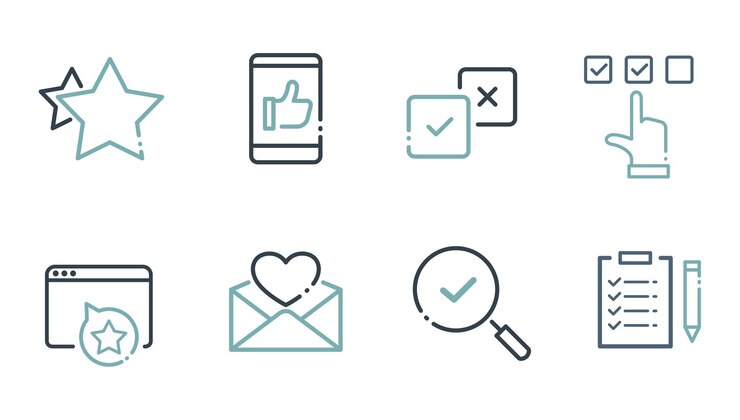 Web Surevey Icon Feedback Outline Collection Testimonials Quick Response Satisfaction Icon Set