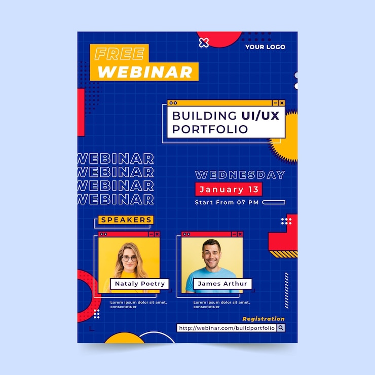 Vector webinar flyer template with photo