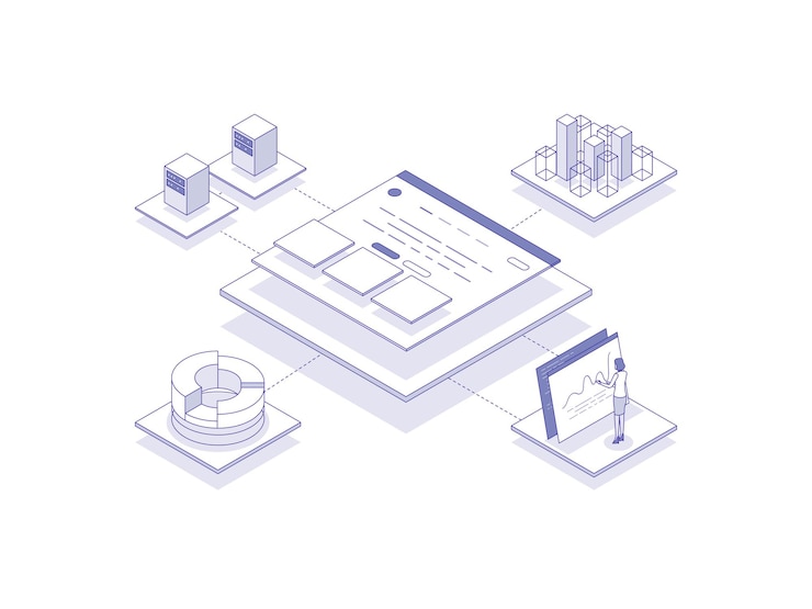 Vector website analytics isometric illustration lineal color suitable for mobile app website banner diagrams presentation and other graphic assets