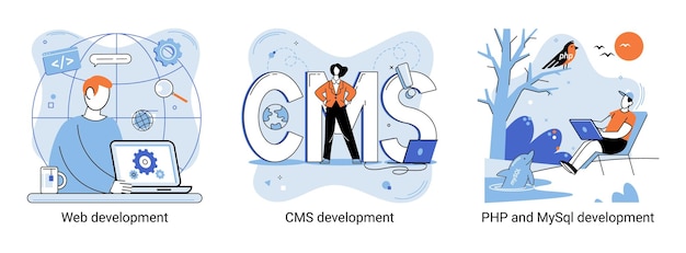 Website architecture concepts metaphor Web development PHP and MySQL CMS interface design software testing Creation digital Software mobile desktop platforms Digital content management system