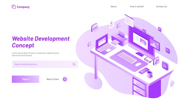 Website Development Concept, responsive landing page design.