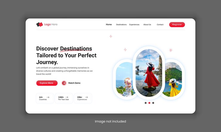 Vector website header design for a travel agency or travel landing page template hero section for a travel