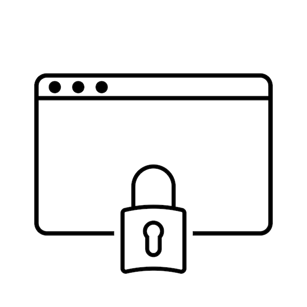 Website with lock line icon Protection security data information password key computer corporation Vector icon for business and advertising