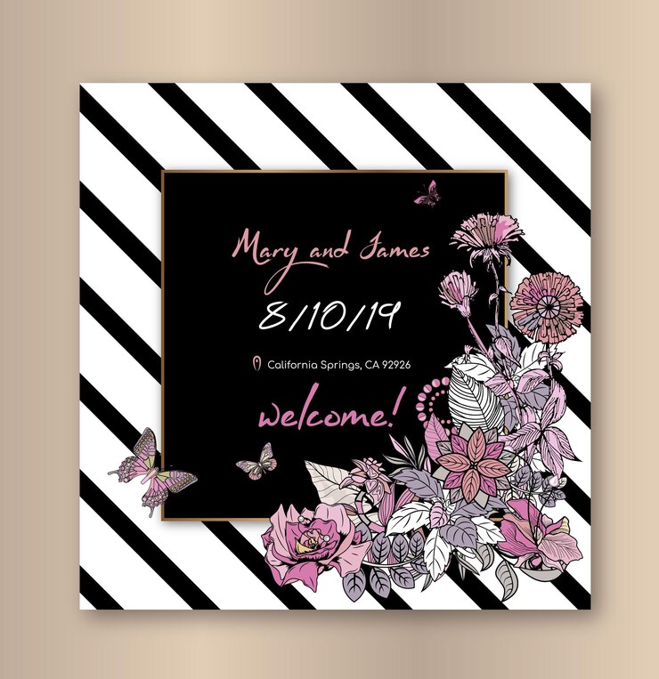 wedding Birthday Anniversary Invitation Monochrome with pink flowers vector