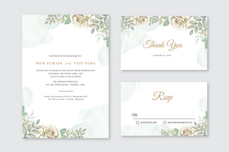 Vector wedding card template with flowers and leaves watercolor