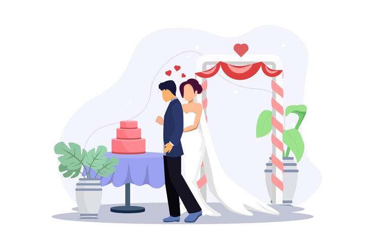 Vector wedding couple flat illustration design