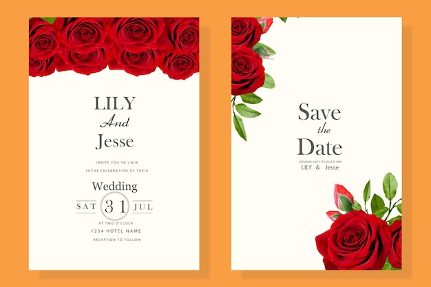 wedding invitation with red flowers