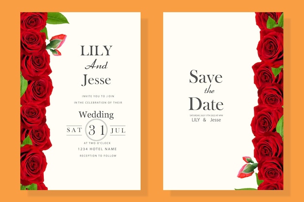 wedding invitation with red flowers