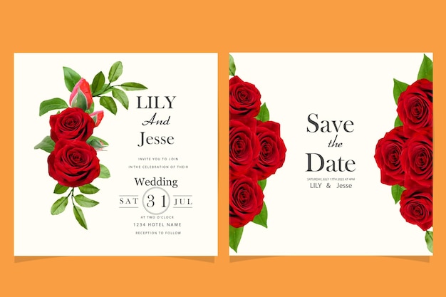 wedding invitation with red flowers