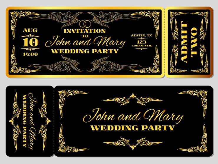 Vector wedding party invitation template in golden black